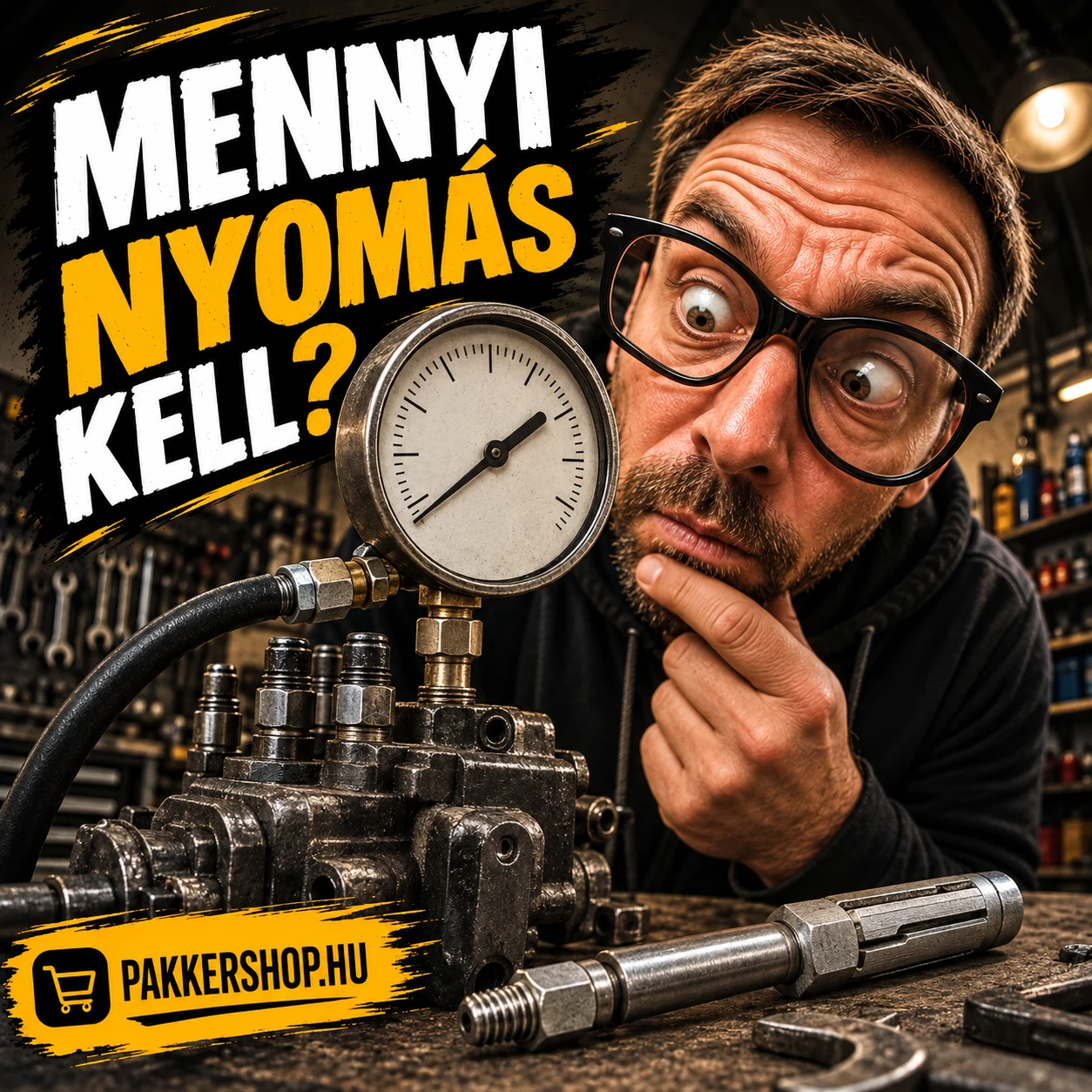 Szerelő nyomásmérőt ellenőriz egy álló injektáló pumpán, acél pakkerek mellett.